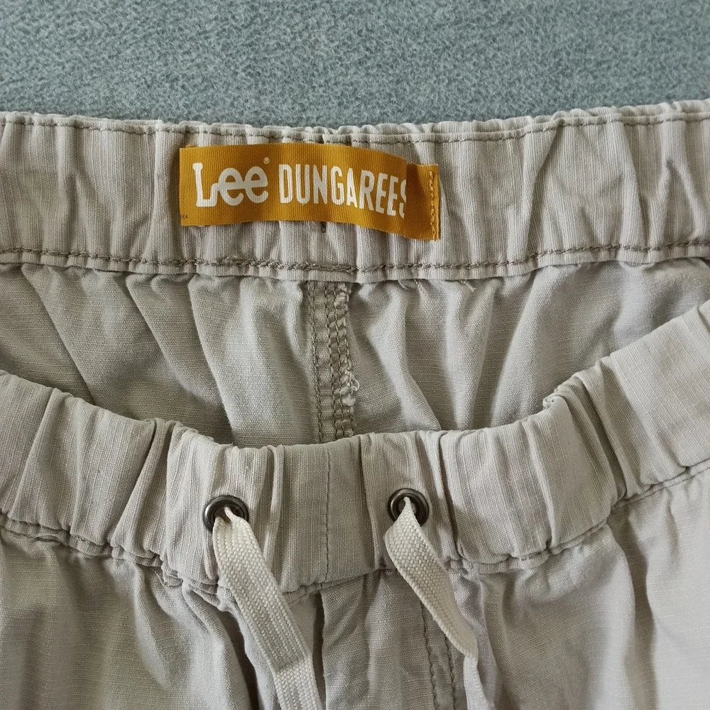 Lee Dungarees Mens Khaki Ripstop Cotton Elastic Waist Drawstring Shorts Size 34
